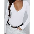 thumbnail image 1 of Womens Deep V Neck Long Sleeve Lined Slim Fit T Shirt Tops Tee, 1 of 4