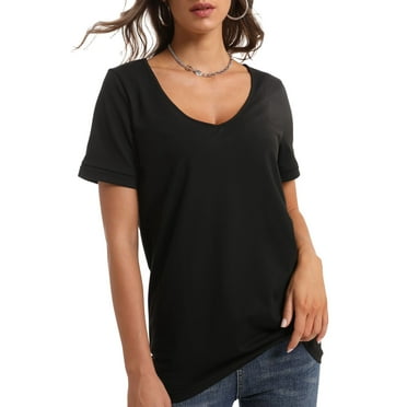 Womens Deep V Neck T Shirts Casual Short Sleeve Loose Fit Basic Fashion Tee