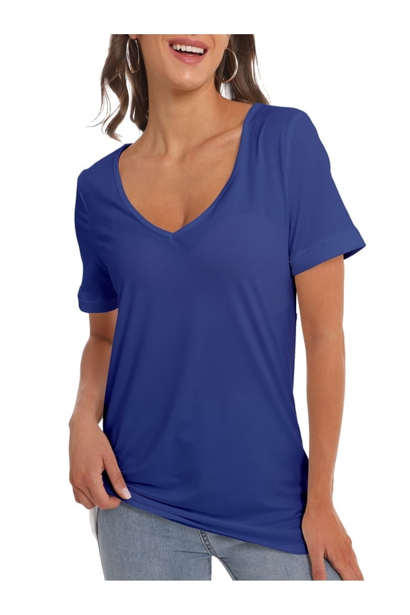 Womens Deep V Neck T Shirts Casual Short Sleeve Loose Fit Basic Fashion Tee