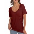 thumbnail image 1 of Womens Deep V Neck T Shirts Casual Short Sleeve Loose Fit Basic Fashion Tee, 1 of 6