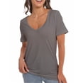 thumbnail image 1 of Womens Deep V Neck T Shirts Casual Short Sleeve Loose Fit Basic Fashion Tee, 1 of 6