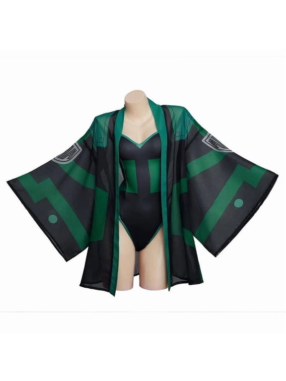 Womens Deku Inspired Green Hero Bodysuit Jumpsuit Stretch Anime Style Outfit