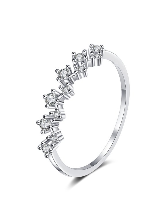 Womens Delicate Wedding Ring, Half Eternity Ring, Upside Down Design Engagement Ring, Perfect For Everyday Wear Ring, 14K White Gold Plated, 1.5 Ct Simulated Diamond