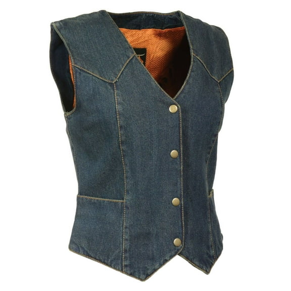 Womens Denim 4 Snap Plain Side Vest - Blue - Size Small
