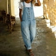 thumbnail image 1 of Womens Denim Bib Overall Y2K Barrel Leg Button Front Romper Vintage Loose Jumpsuits Jean with Pockets Light Blue 5XL, 1 of 7
