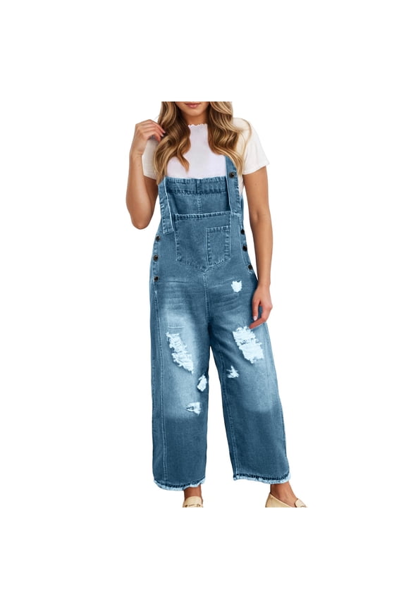 Womens Denim Bib Overalls Barrel Leg Adjustable Strap Jean Pants Jumpsuits with Pockets,BU2,XXL