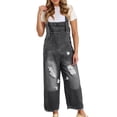 thumbnail image 1 of Womens Denim Bib Overalls Barrel Leg Adjustable Strap Jean Pants Jumpsuits with Pockets,Grey,XL, 1 of 5