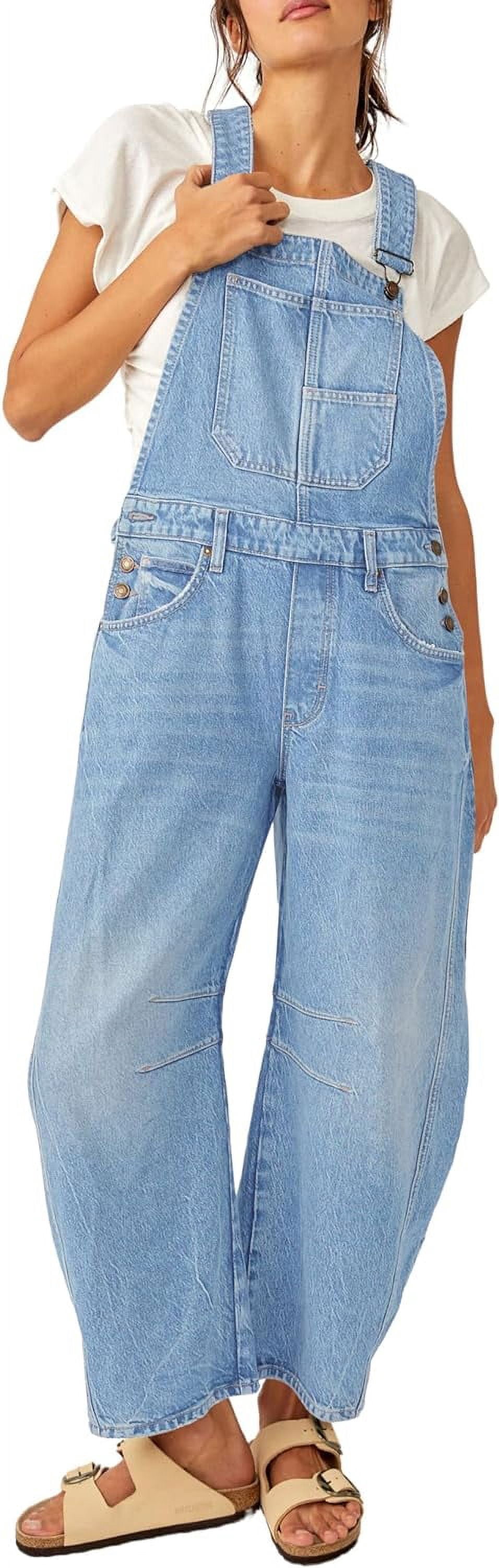 Women's Sleeveless Denim Bib Overalls Jumpsuit - Adjustable Straps, Cotton Casual Romper