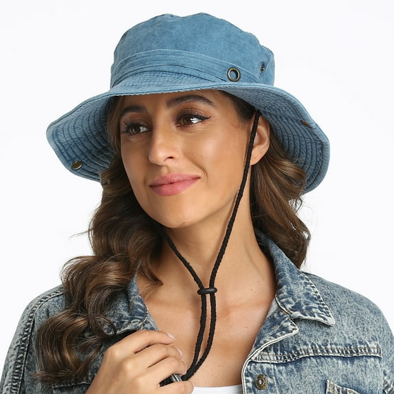 Womens Denim Bucket hat,Packable wide brim Sun Hats for Travle/Fishing/Gardening