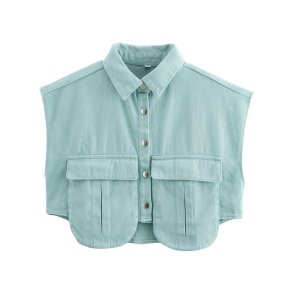 Womens Denim Cargo Vest Tops Summer Casual Sleeveless Jackets Button Down Cropped Vests Outerwear with Pockets