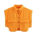 thumbnail image 1 of Womens Denim Cargo Vest Tops Summer Casual Sleeveless Jackets Button Down Cropped Vests Outerwear with Pockets, 1 of 4