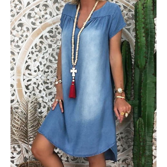 Womens Denim Dress Summer Loose Sleeveless Jean Dress Casual Midi Summer Dress Blue