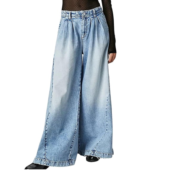 Womens Denim High Waisted Wide Leg Jeans Loose Button Closure Belt Loops Trousers with Pockets Trendy Casual Vacation Pants Light Blue