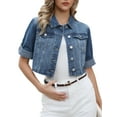 thumbnail image 1 of Womens Denim Jacket 2026 Casual 3/4 Sleeve Collared Button Down Crop Jean Jacket Coats XL Blue, 1 of 6