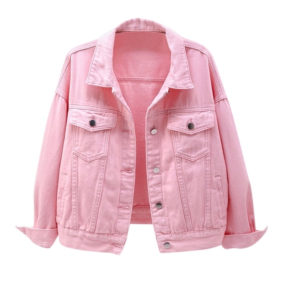 Womens Denim Jacket Jean Jacket Candy Color Relaxed Fit Casual Trucker Clothes