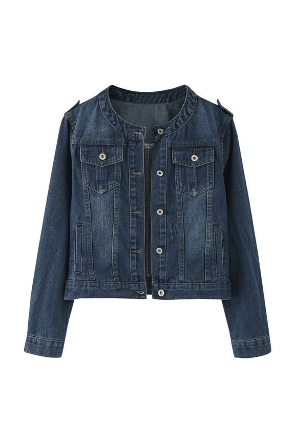 Womens Denim Jacket Jean Jacket Pocket Patchwork Vintage Trendy Casual Clothes