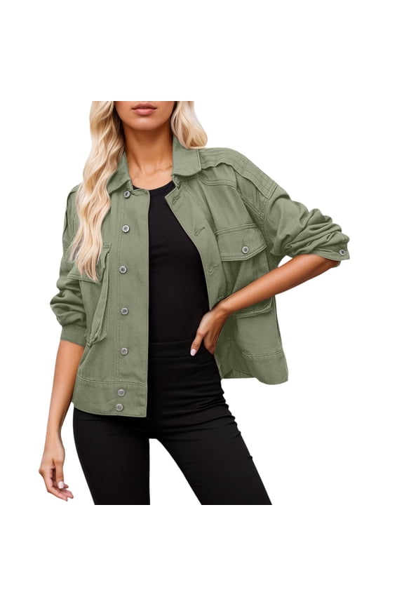 Womens Denim Jacket Jean Jacket Short Button Workwear Long Sleeved Hooded Clothes