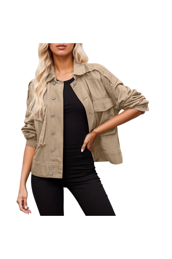 Womens Denim Jacket Jean Jacket Short Button Workwear Long Sleeved Hooded Clothes