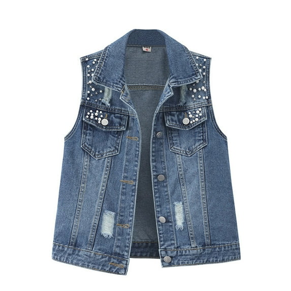 Womens Denim Jacket Jean Jacket Vest Cropped Sexy Cute Vest Top Lightweight With Pockets Clothes