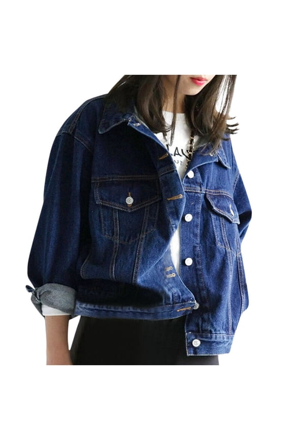 Womens Denim Jacket Jean Jacket Vintage Button Down Distressed Short Coat With Pocket Clothes