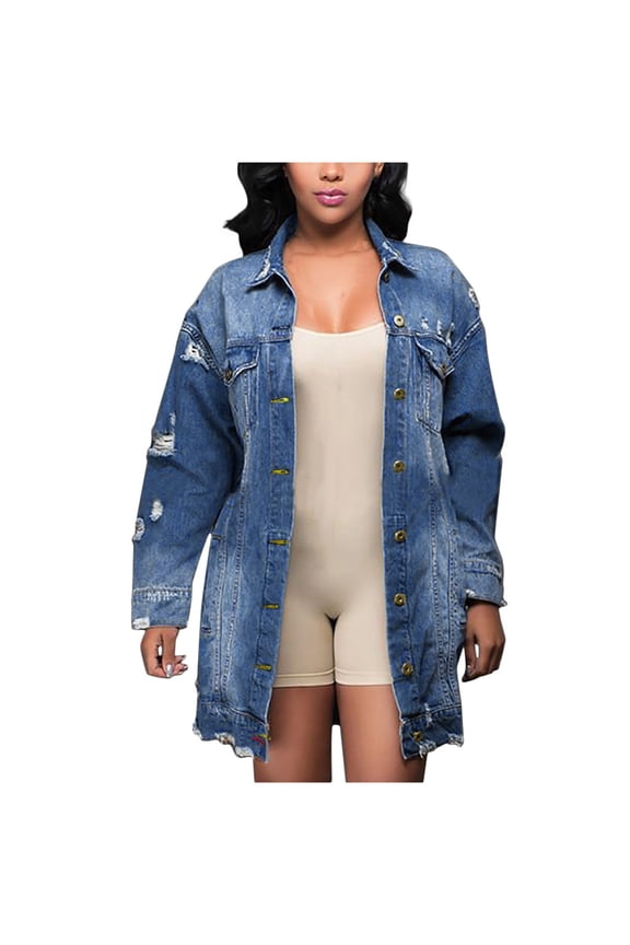 Womens Denim Jacket Jean Jacket Vintage Button Down Distressed Short Coat With Pocket Clothes