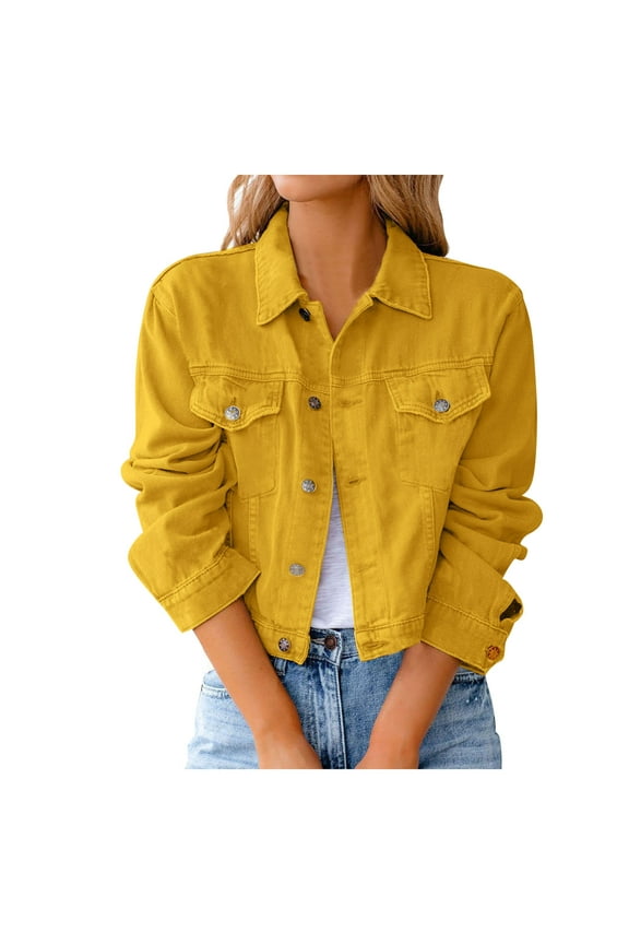 Womens Denim Jacket Jean Jacket Vintage Button Down Distressed Short Coat With Pocket Clothes