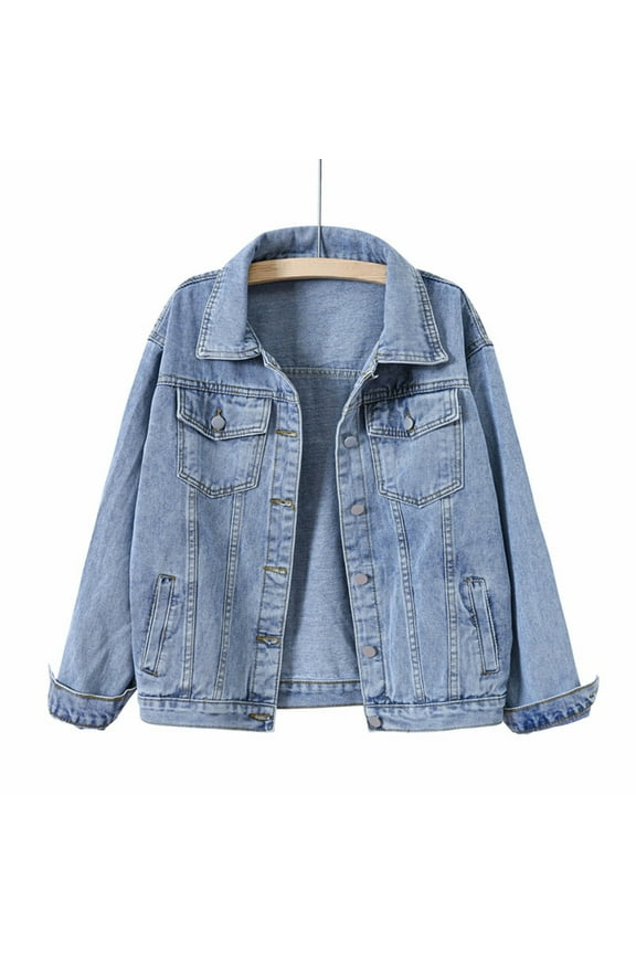 Womens Denim Jacket Relaxed Fit Casual Jean Trucker Jacket Denim Women's Midi Coat Ripped Denim Jacket Ladies Stuff Jacket Women Jackets Women Winter Denim for Women Womens Stretch Denim Jacket plus