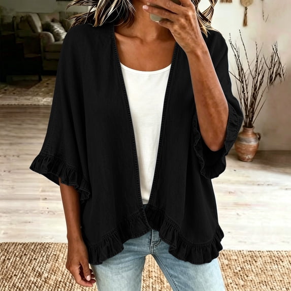 Womens Denim Jackets Casual Long Sleeve Jacket Distressed Jean Jackets Black M