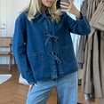thumbnail image 1 of Womens Denim Jackets Casual Loose Fit Tie Front Tops Fashion Jean Coat with Pockets Womens Casual Jackets Zip up Women Short Jackets Puff Vest Womens Fashion Outfits Long Anorak Jacket Women, 1 of 7