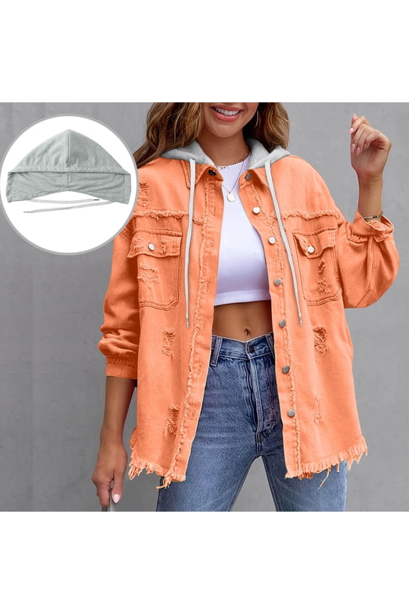 Womens Denim Jackets Lightweight Casual Button up Long Sleeve Windbreaker Outerwear Active Plus Size Solid Color Soft Vintage Fashion Sports Basic Jean Jacket with Pockets