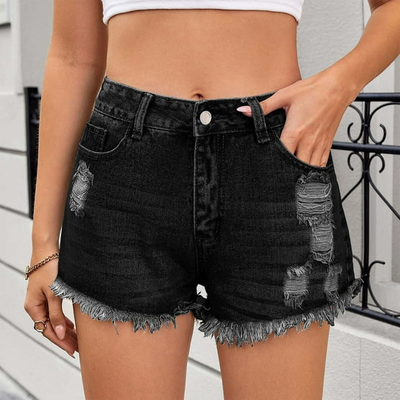 Womens Denim Jean Shorts Cotton Casual Drawstring Elasticated Waist Shorts Summer Stretch Hot Pants Black XXL