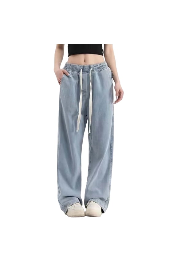 Womens Denim Jeans Vintage Washed Distressed Straight Leg Trousers Wide Leg Casual Denim Pants Baggy Jeans Women High Waisted Retro Denim