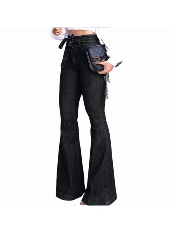 Womens Denim Pants High Waist Boot Cut Trousers Skinny Bell Bottom Mom Jeans