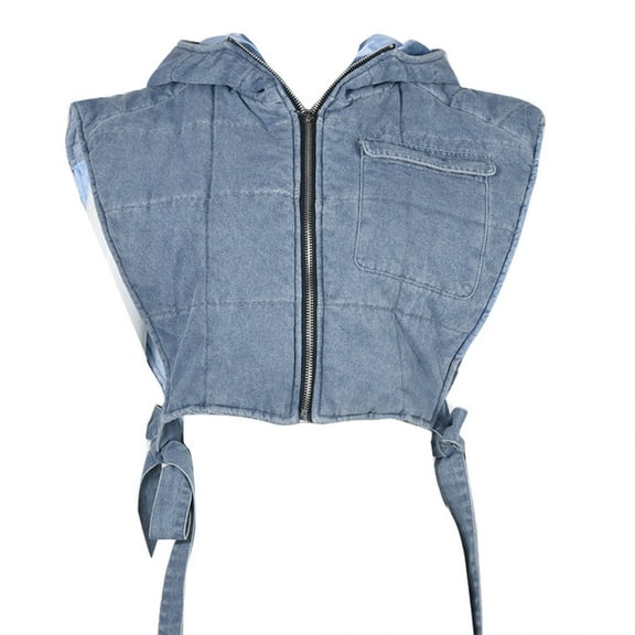 Womens Denim Quilted Cargo Vest Hoodie Jackets Sleeveless Zipper Up Side Hollow Out Bandage Puffer Crop Top Waistcoat