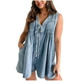 thumbnail image 1 of Womens Denim Romper Shorts Summer Jean Short Jumpsuit Sleeveless Flowy Ruffle One Piece Rompers Pockets Vintage Short Denim Jumpsuit Rompers Loose Fit Streetwear Clubwear with Pockets Light Blue S, 1 of 6