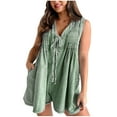 thumbnail image 1 of Womens Denim Romper Shorts Summer Jean Short Jumpsuit Sleeveless Flowy Ruffle One Piece Rompers Pockets Vintage Short Denim Jumpsuit Rompers Loose Fit Streetwear Clubwear with Pockets Army Green M, 1 of 6
