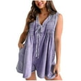 thumbnail image 1 of Womens Denim Romper Shorts Summer Jean Short Jumpsuit Sleeveless Flowy Ruffle One Piece Rompers Pockets Vintage Short Denim Jumpsuit Rompers Loose Fit Streetwear Clubwear with Pockets Purple XL, 1 of 6