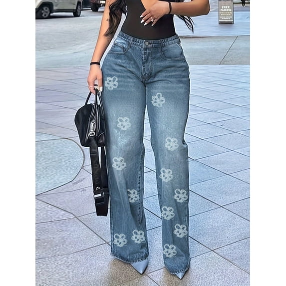Womens Denim Sexy Straight Leg Jeans With Pockets And Floral Print Fashionable Casual Wear For Women Stylish Comfortable Denim Trousers Perfect For Every Occasion
