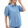 thumbnail image 1 of Womens Denim Shirt Business Casual Button Down Work Blouses Puff Sleeve Summer Tops Blue M, 1 of 8