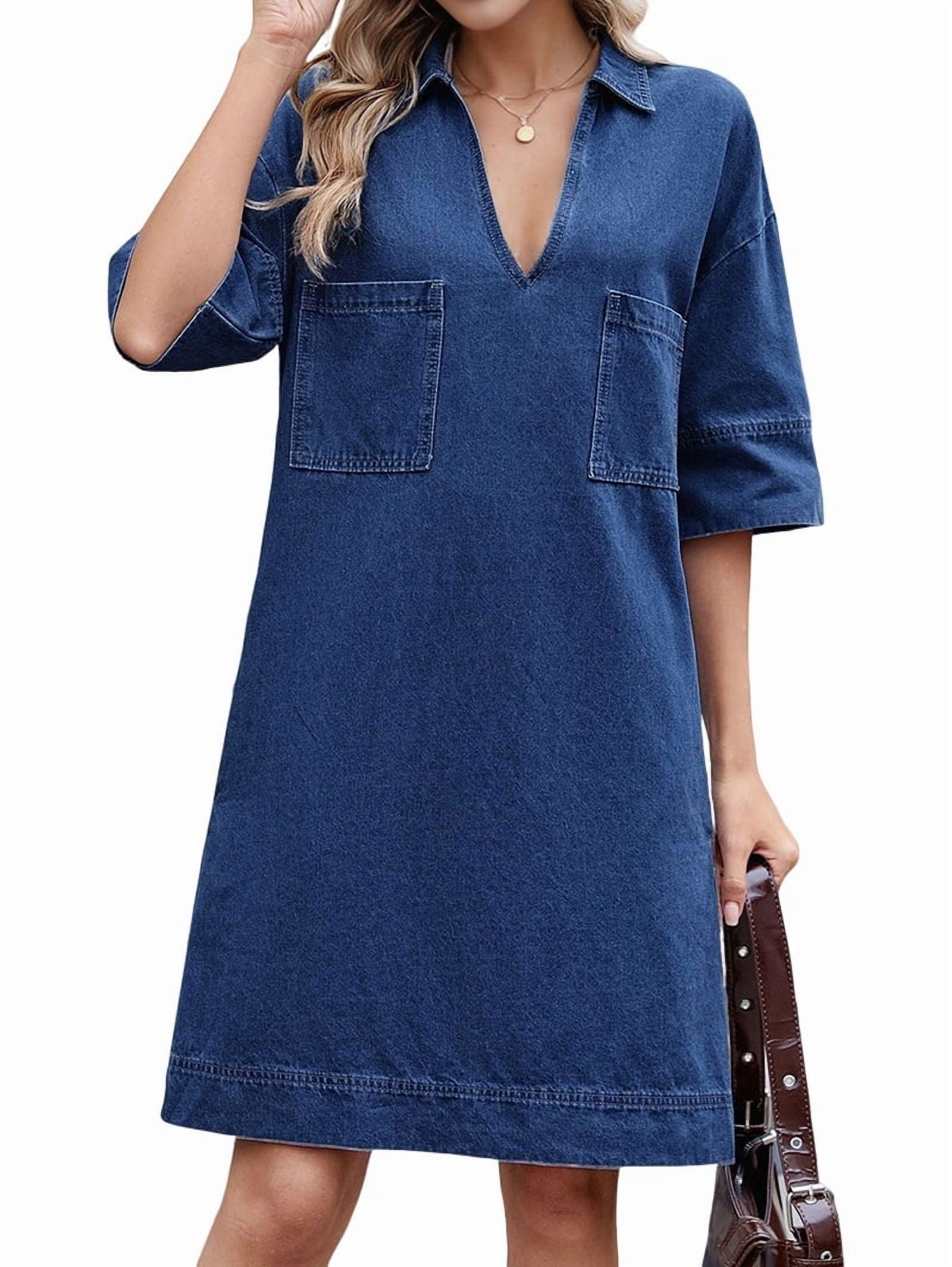 Womens Denim Shirt Dress Summer Collared V Neck Mini Casual Jean womens-denim-shirt-dress-summer-collared-v-neck-mini-casual-jean