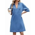 thumbnail image 1 of Womens Denim Shirt Dress Summer Collared V Neck Mini Casual Jean Dresses with Pockets, 1 of 9
