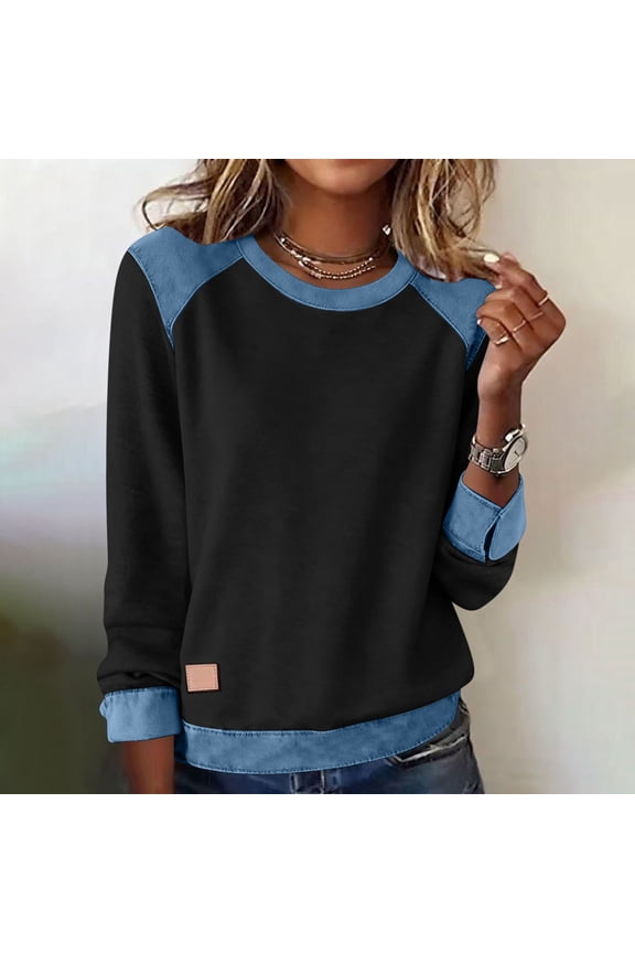 Womens Denim Shirt Long Sleeve Collared Blouses Casual Button Down Jean Shirt Western Vintage Denim Jacket Tunic Tops with Pockets Loose Fit Black M