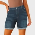 thumbnail image 1 of Womens Denim Shorts Clearance Plus Size Mid Rise Blue Jean Shorts for Women Distressed Frayed Stretchy Womens Blue Jean Shorts Cheap Clearance, 1 of 7