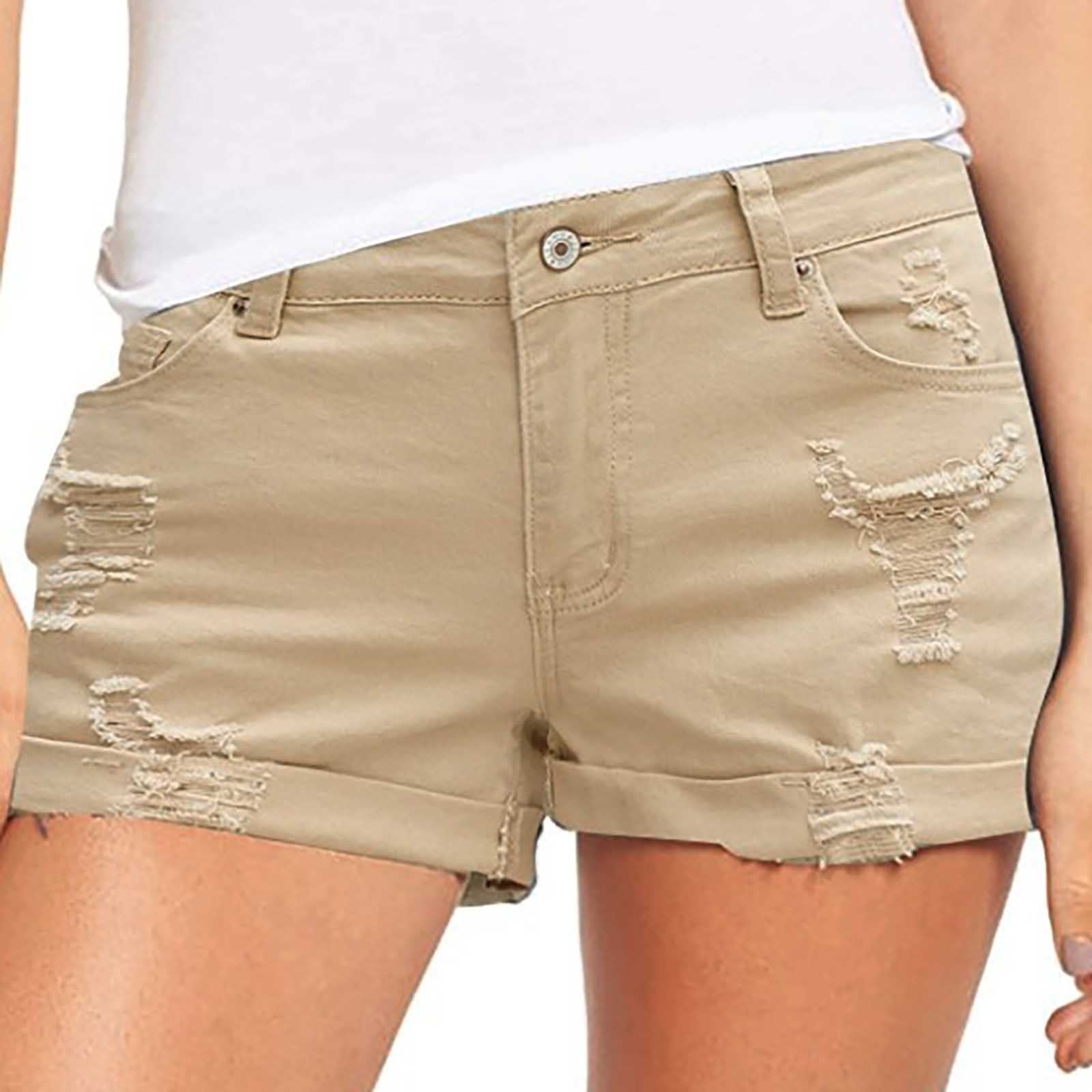 Womens Denim Shorts Women's Denim Button Zipper Short Summer Mid Waist ...