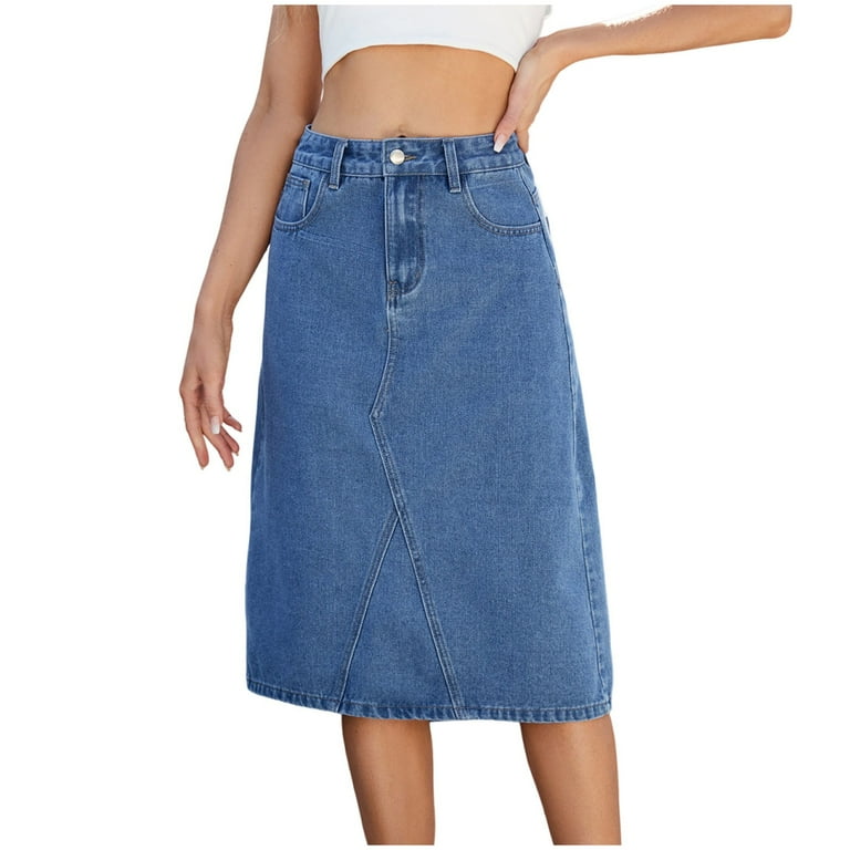 Womens Denim Skirt, High Waisted Knee Length Fitting Pencil