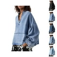 thumbnail image 1 of Womens Denim Tops 2025 Long Sleeve Pullover Trendy Casual V Neck Loose Fit Puff Sleeve Jean Cotton Shirts, 1 of 6