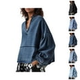thumbnail image 1 of Womens Denim Tops 2025 Long Sleeve Pullover Trendy Casual V Neck Loose Fit Puff Sleeve Jean Cotton Shirts, 1 of 6