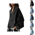 thumbnail image 1 of Womens Denim Tops 2025 Long Sleeve Pullover Trendy Casual V Neck Loose Fit Puff Sleeve Jean Cotton Shirts, 1 of 6