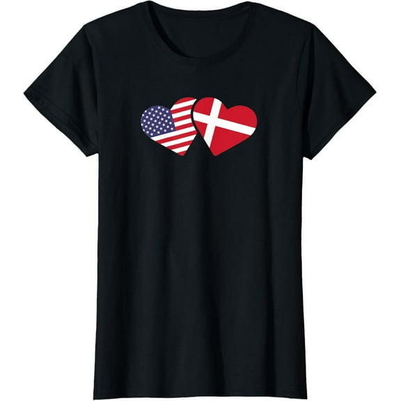 Womens Denmark USA Flag T Shirt Heart Danish American Love T-Shirt