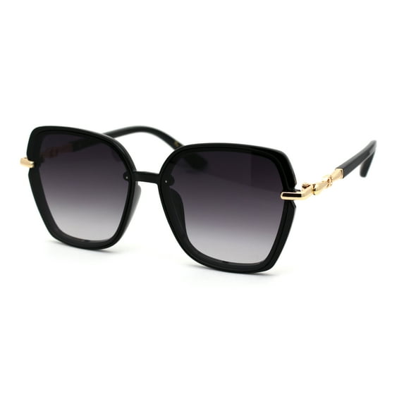 Womens Designer Chic Luxury Metal Jewel Arm Butterfly Sunglasses Black Gold Smoke